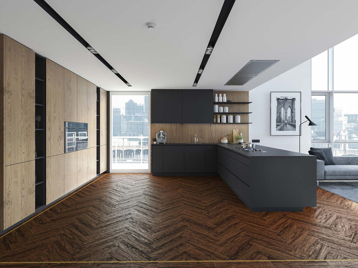 American Walnut Herringbone — Herringbone room scene