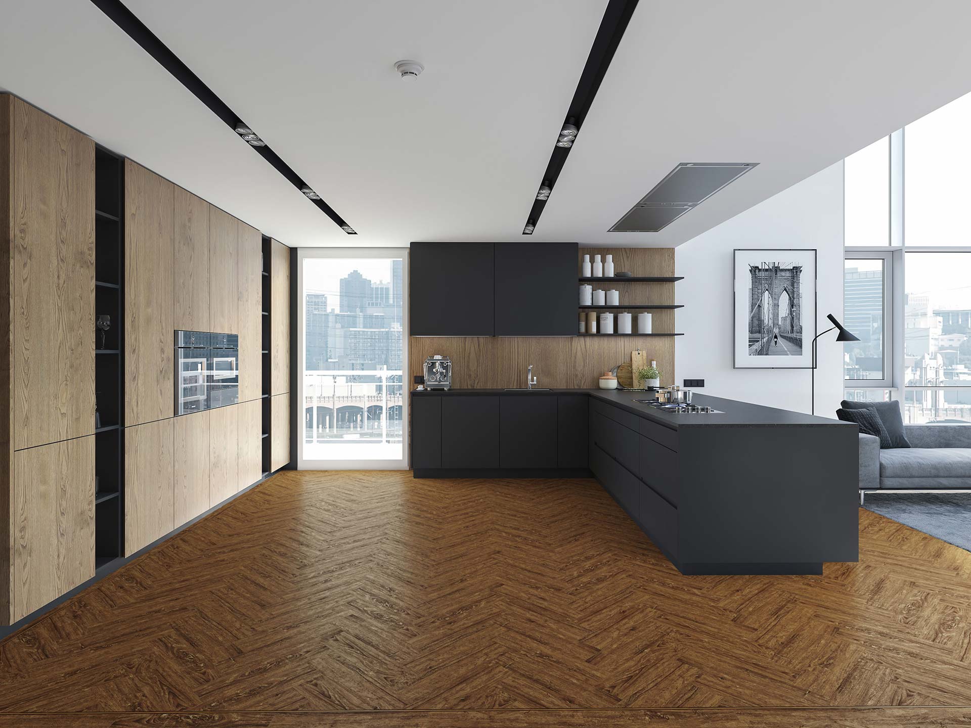 Arden Oak Herringbone — Herringbone room scene