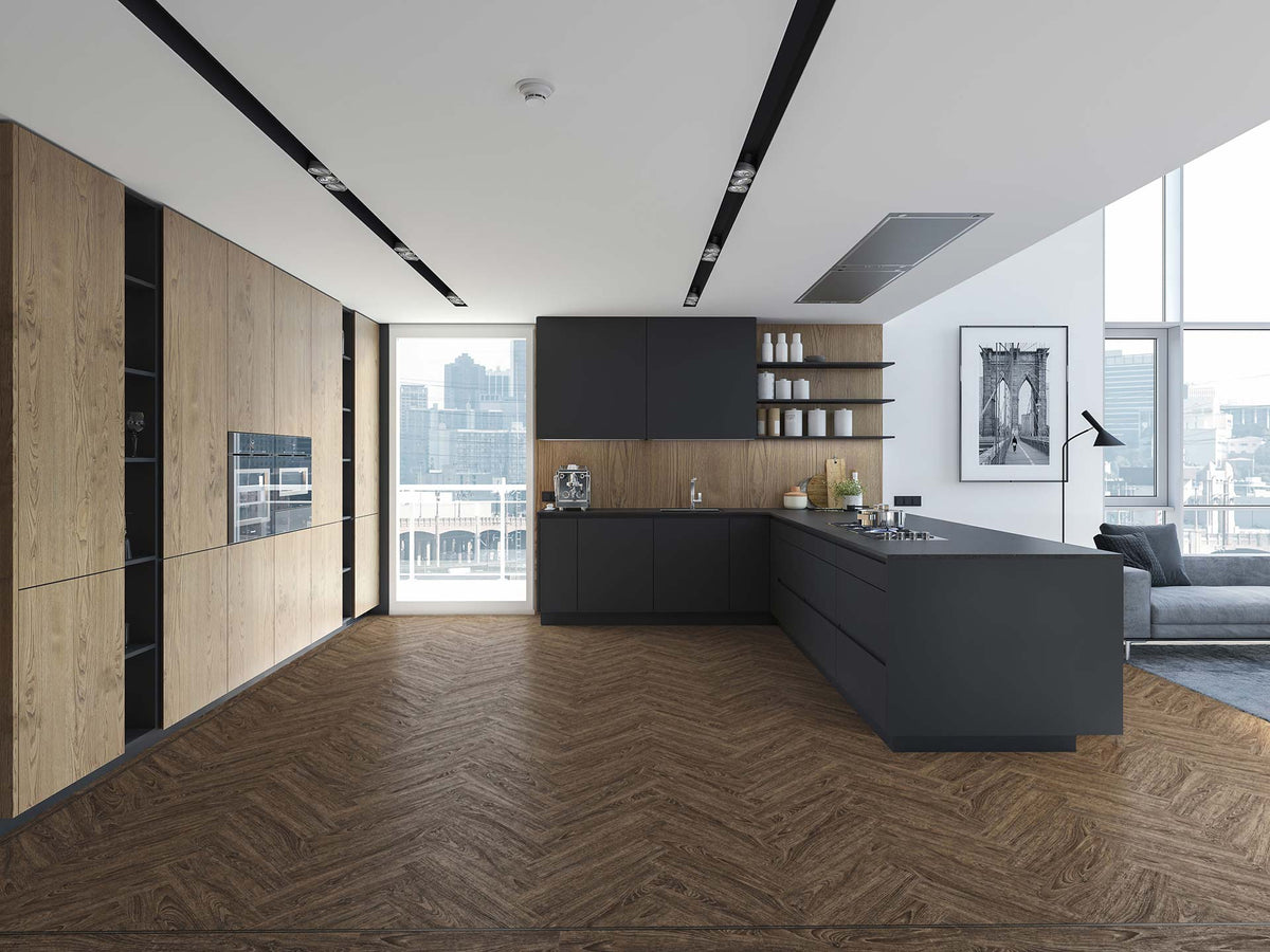 Aspen Oak Herringbone — Herringbone room scene