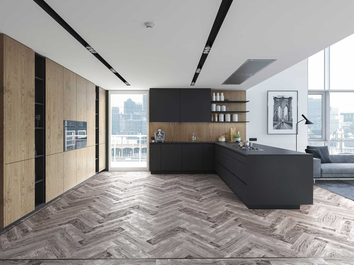 Grey Oak Herringbone — Herringbone room scene