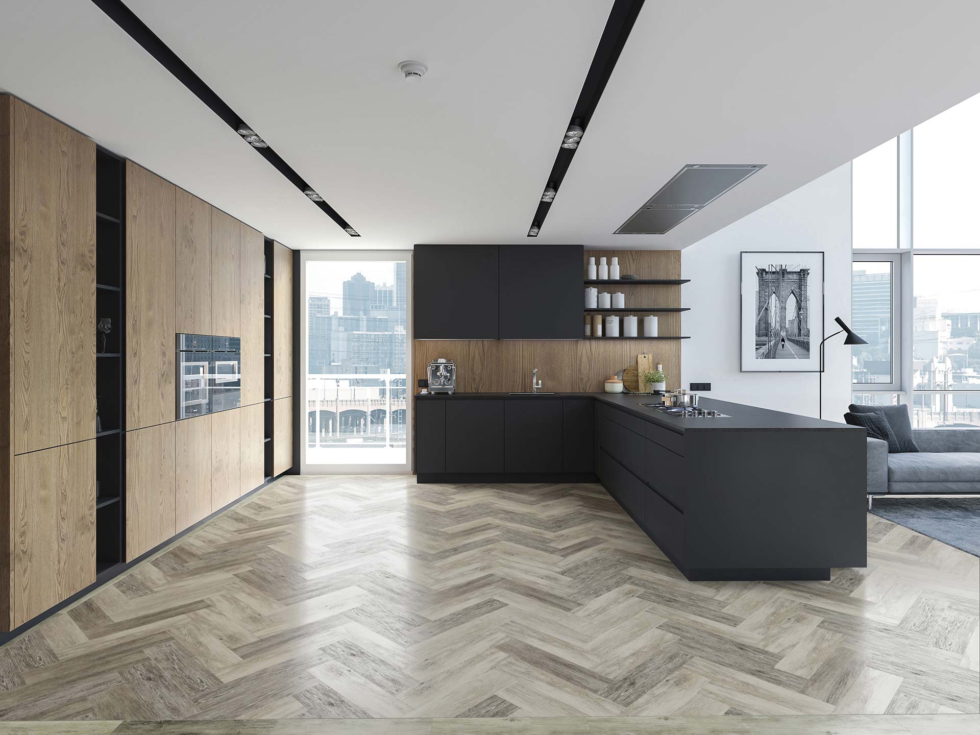Random Grey Herringbone — Herringbone room scene