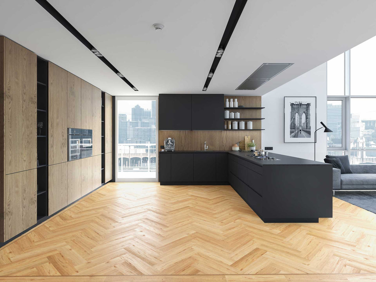 Summer Wood Herringbone — Herringbone room scene